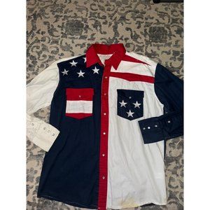 Roper western men’s patriotic USA‎ flag pearl snap long sleeve shirt size medium